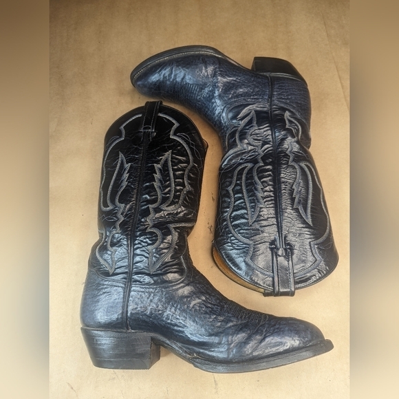 Tony Lama boots men's size 9D shrunken Bull Shoulder blue/gray leather classic W - Picture 9 of 12